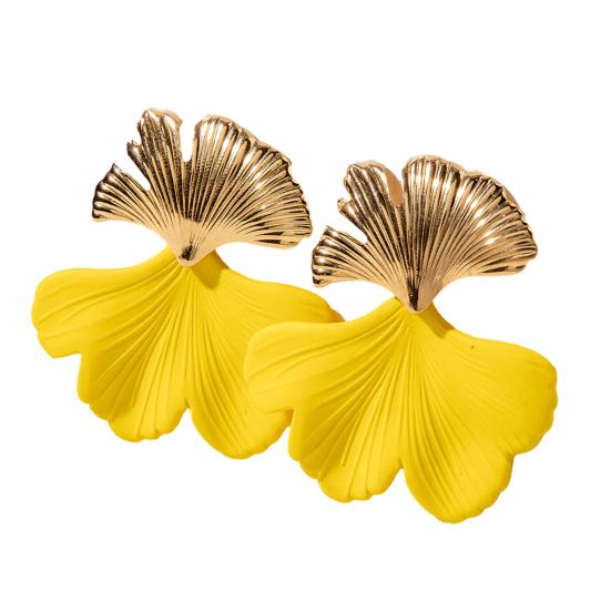 Women Boho Flower Earrings Lightweight Fabric Yellow Flower Ear Studs Holiday Earrings for Parties Beach Summer Vacation