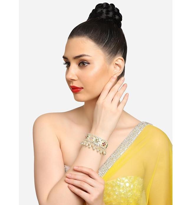 Mehrfarbiges Emaille Kundan & Perlen Ethnisches Armband für Damen