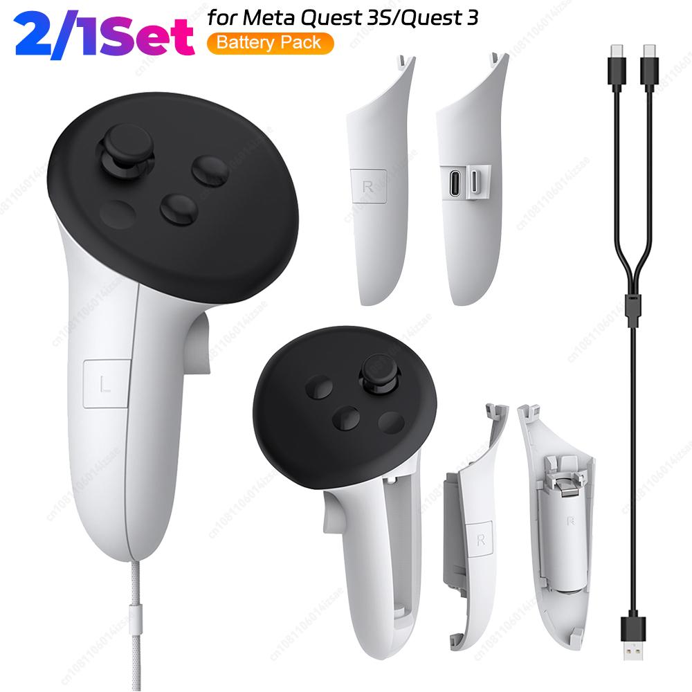 Rechargeable Controller Grips Right Left Charging Grips Cover for Meta Quest 3S/3 VR Headset Controller Battery Pack Accessories