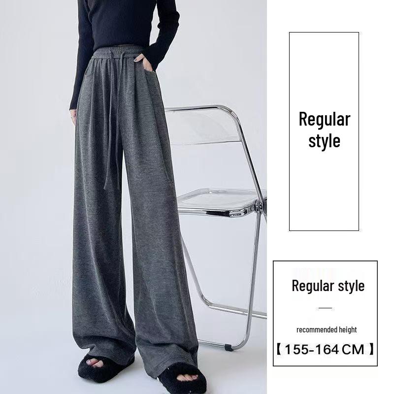 

Curved Pocket Wide Leg Women s High Waist Casual Pants - Autumn/Winter Loose Fit XL [62.5-70 kg] темно-серого