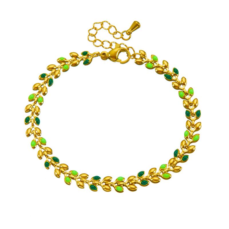 DIEYURO 316L Stainless Steel Classic Green Drip Oil Olive Leaf Chain Necklace Women Fashion Trend Neck Chain Jewelry Glamorous