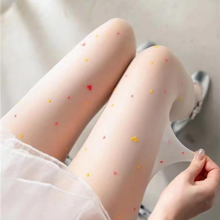 Japanese Color Love Pantyhose Pure Desire White Stockings Women'S Summer Sexy Ultra-Thin Black Silk French Jacquard Bottoms