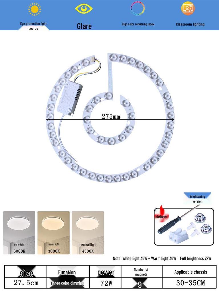 Ceiling LED Light Replacement Panel with Tricolor Changing Beads for Living Rooms