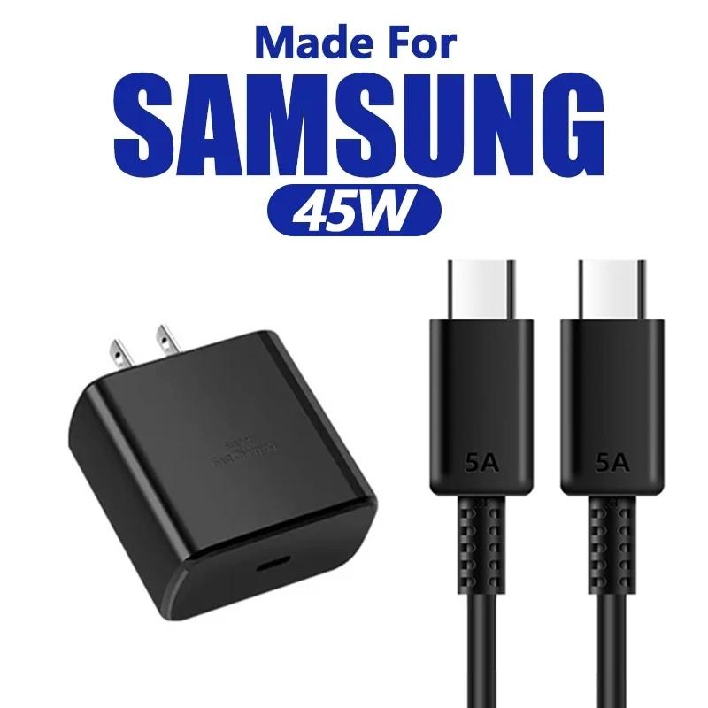 45W PD USB-C Fast Charger for Samsung S22 S23 S24 Note 20 A52 A53 A54 Z Flip 3 4 5 5A Type C Super Quick Charge Cable 1m 1.5m 2m