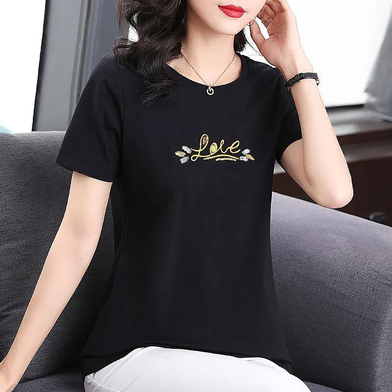 Women Summer Short Sleeve T Shirt Love Print Cotton Casual Top