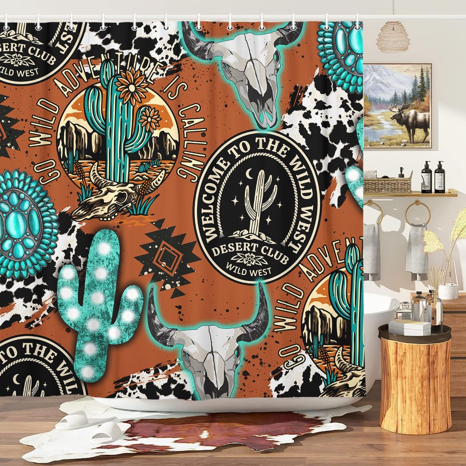 Cactus Shower Curtain Tropical Plant Green Leaf Succulent Pink Flowers Rustic Gray Wooden Barn Door Shower Curtains Southwestern 90x180CM