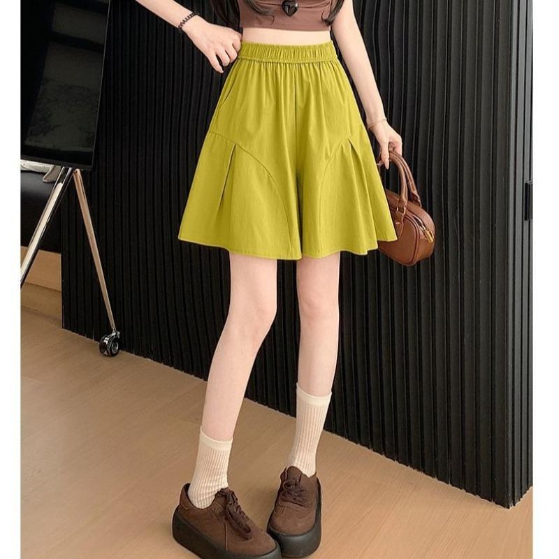 Summer Women Shorts Elastic Waist Wide Leg Loose Fit Casual Short Pants