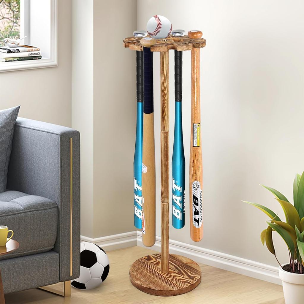 Baseball Bat Holder and Ball Display Shelf Baseball Bat Stand Shelf Rack,Baseball Bat Storage Organizer,Holder 10 Bats By Wood
