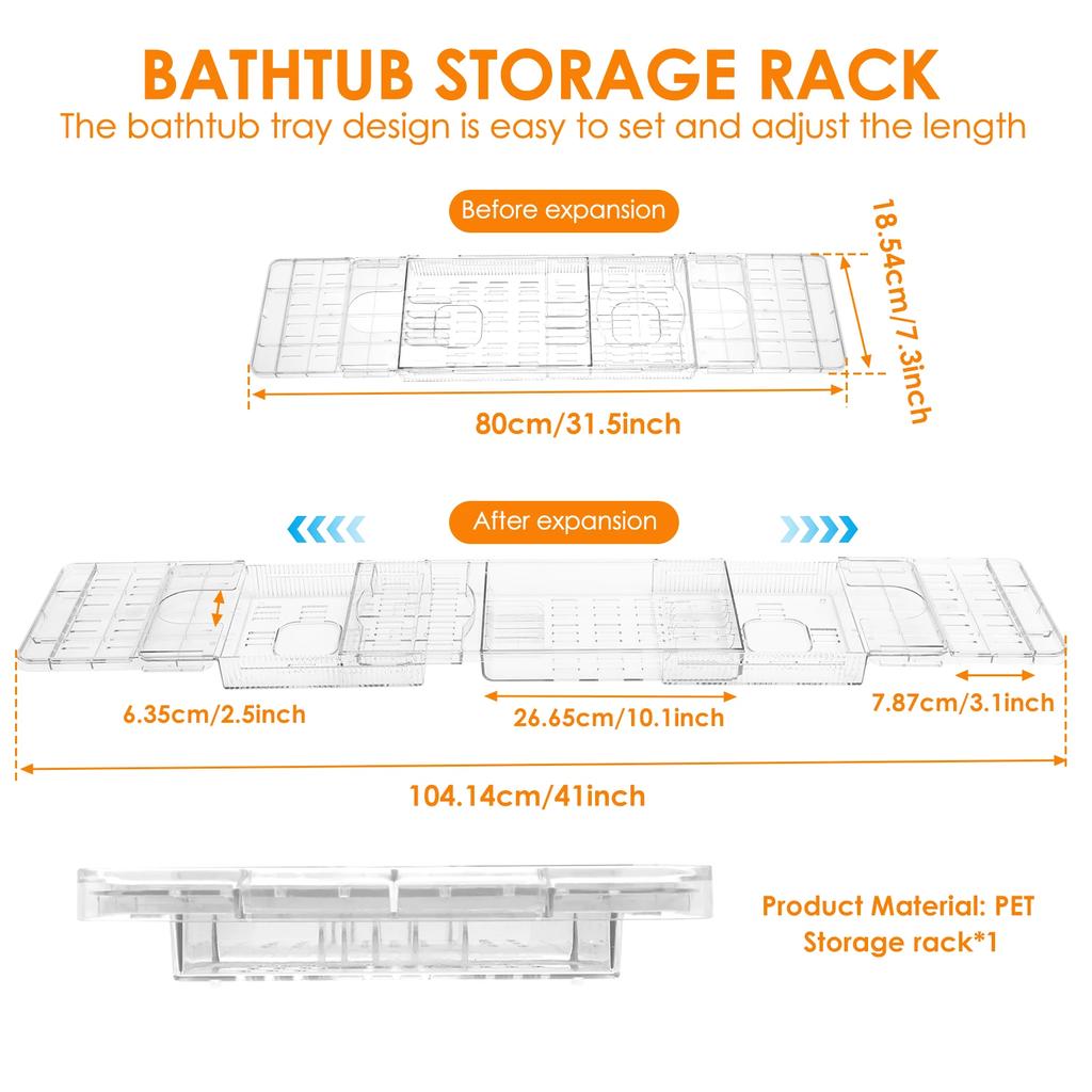 Clear Bathtub Tray Expandable Bath Shelf Over Tub Bathtub Storage Table Multifunctional Bathroom Accessories for Home Bathroom