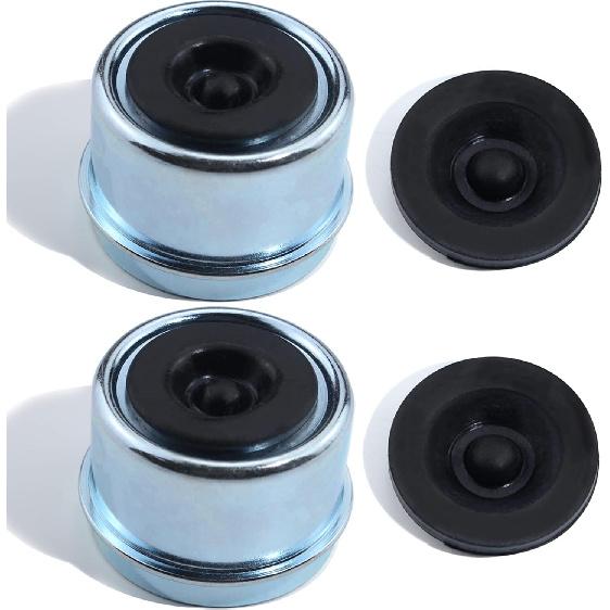 2Pcs Trailer Axle Dust Cap Cup Grease Cover 1.98" Hub With Extra 2 Rubber Plugs,Trailer Axle Wheel Hub And Bearing Dust Cap For Most 2000 To 3500