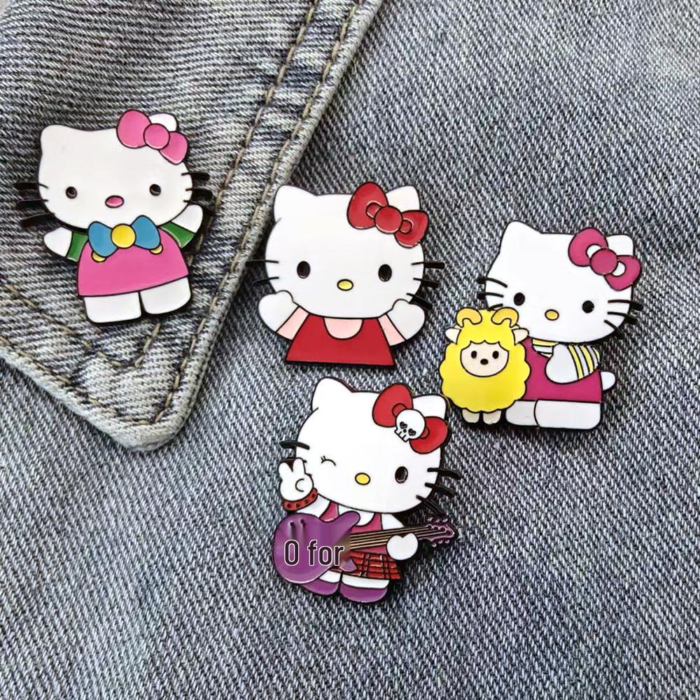 Adorable Sanrio KT Cat Cartoon Brooch - Metal Badge with Cute Alloy Drip Glaze Pin