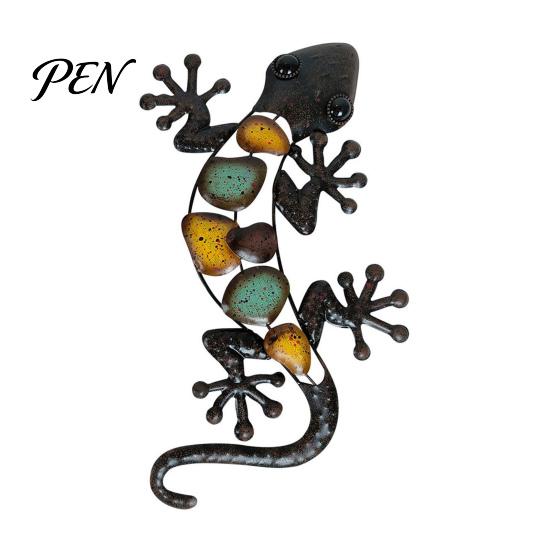 Artistic Wall Ornaments for Living Room Metal Gecko Lizard Decor, Colorful Painted Iron Art, Indoor Outdoor Sculpture Farmhouse Hanging Ornament