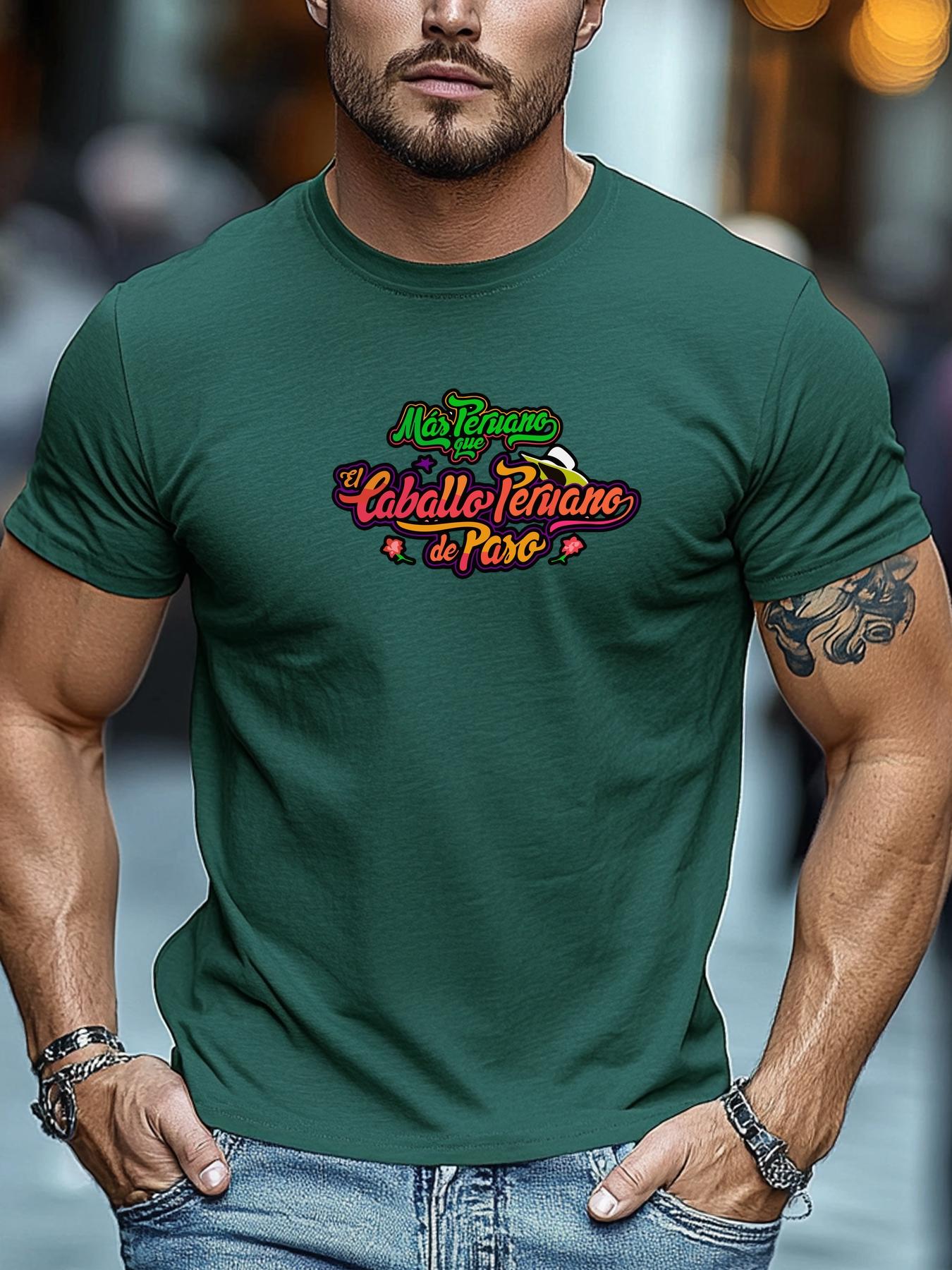 Mens Summer Cultural TShirt Más Peruano Que El Caballo Peruano de Paso Print Cotton Short Sleeve Round Neck Breathable Tee 3XL