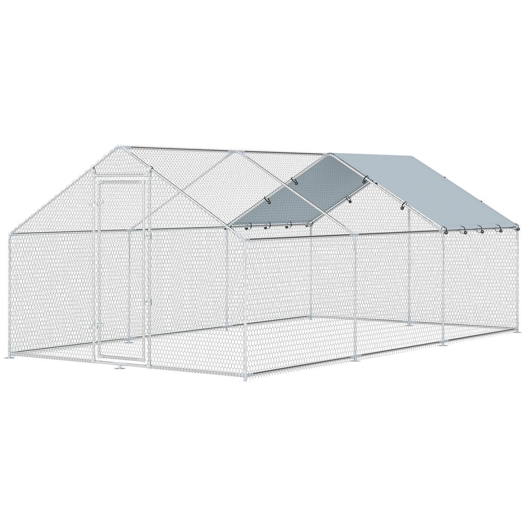 Large Outdoor Galvanized Steel Chicken Coop 5.1x3x1.9 M 15.3 M² With Oxford Cloth Cover And Lock Silver