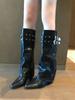 Fashion Middle Heel Studded Ladies Knee High Shaft Shoes Fashion 2025 Goth Footwear Designer Luxury Work Pu New In 39 Women's Long Boots