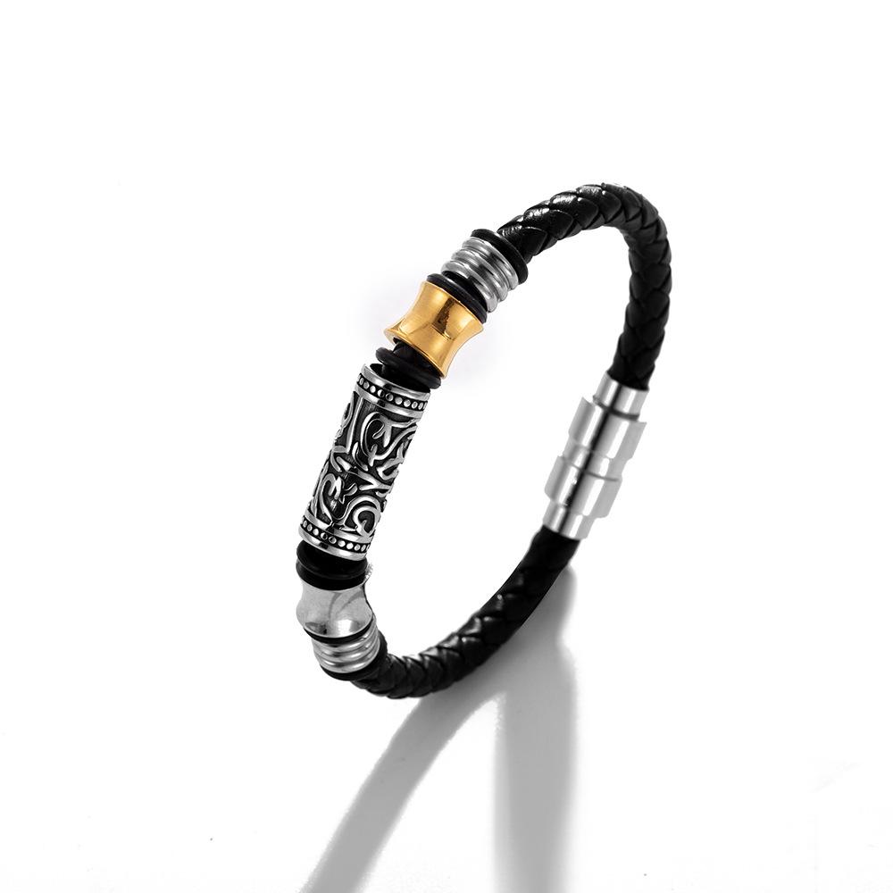 

Модный ретро плетеный кожаный браслет из титановой стали для аксессуаров, мужской браслет в стиле хип-хоп из нержавеющей стали 20cm