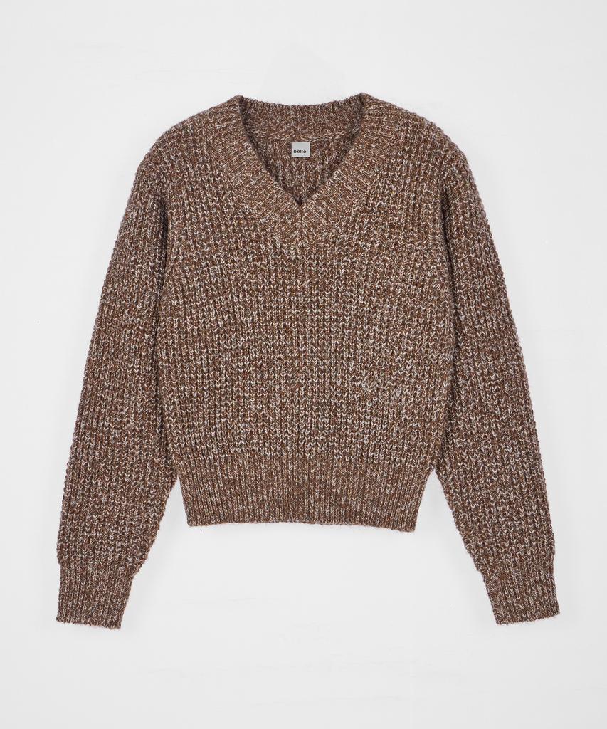 BELLOL Hazzi Heathered V-Neck Knit Sweater Brown