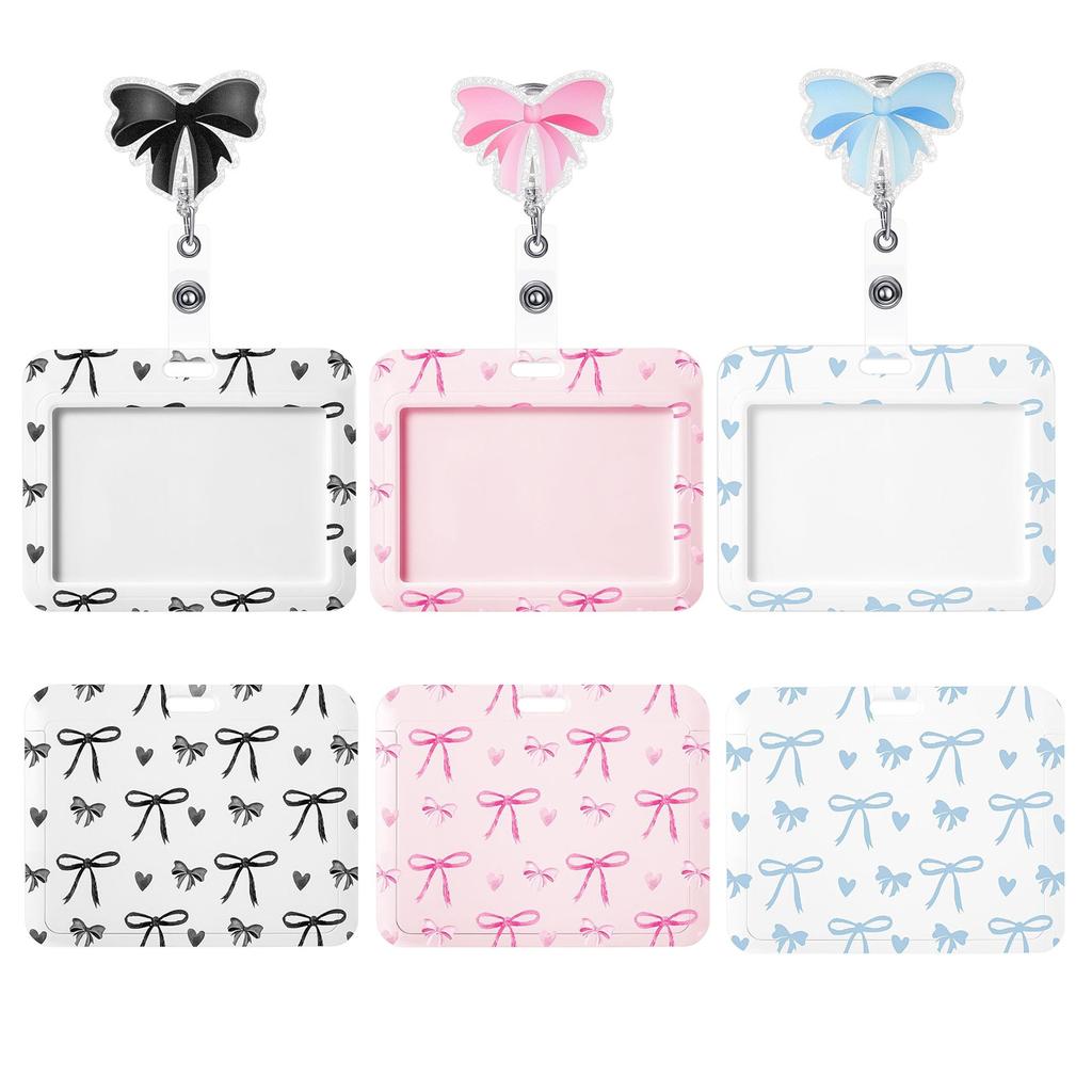 Pink Bow Gifts Horizontal ID Name Tag Badge Card Holder Retractable Badge Reel Alligator Clip Doctor Nurse Office Accessories