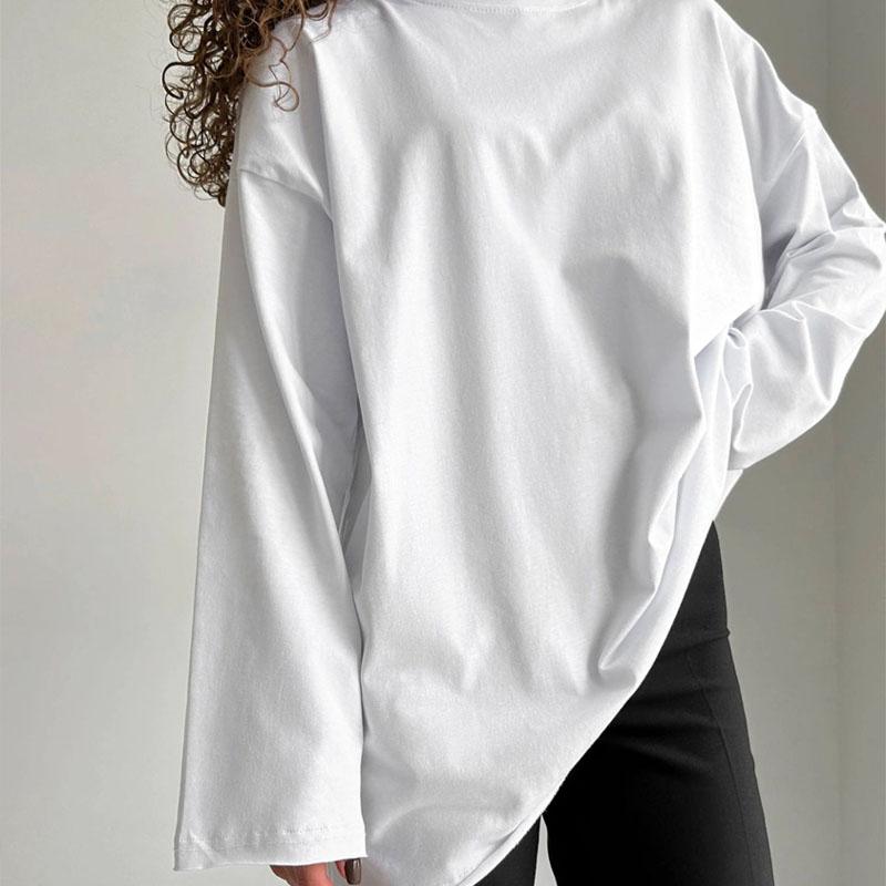 2025 spring and autumn new European and American style pure cotton long-sleeved T-shirt women's comfortable casual all-match loose top kj3316