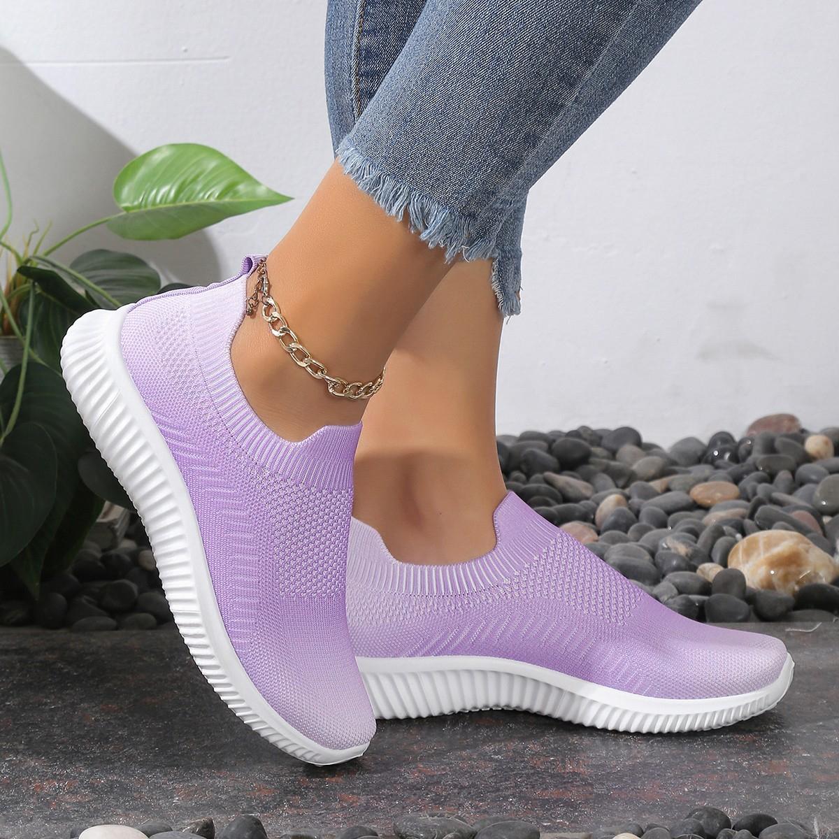 

Модные женские новые однотонные повседневные дышащие эластичные трикотажные кроссовки без застежек 38 фиолетовый