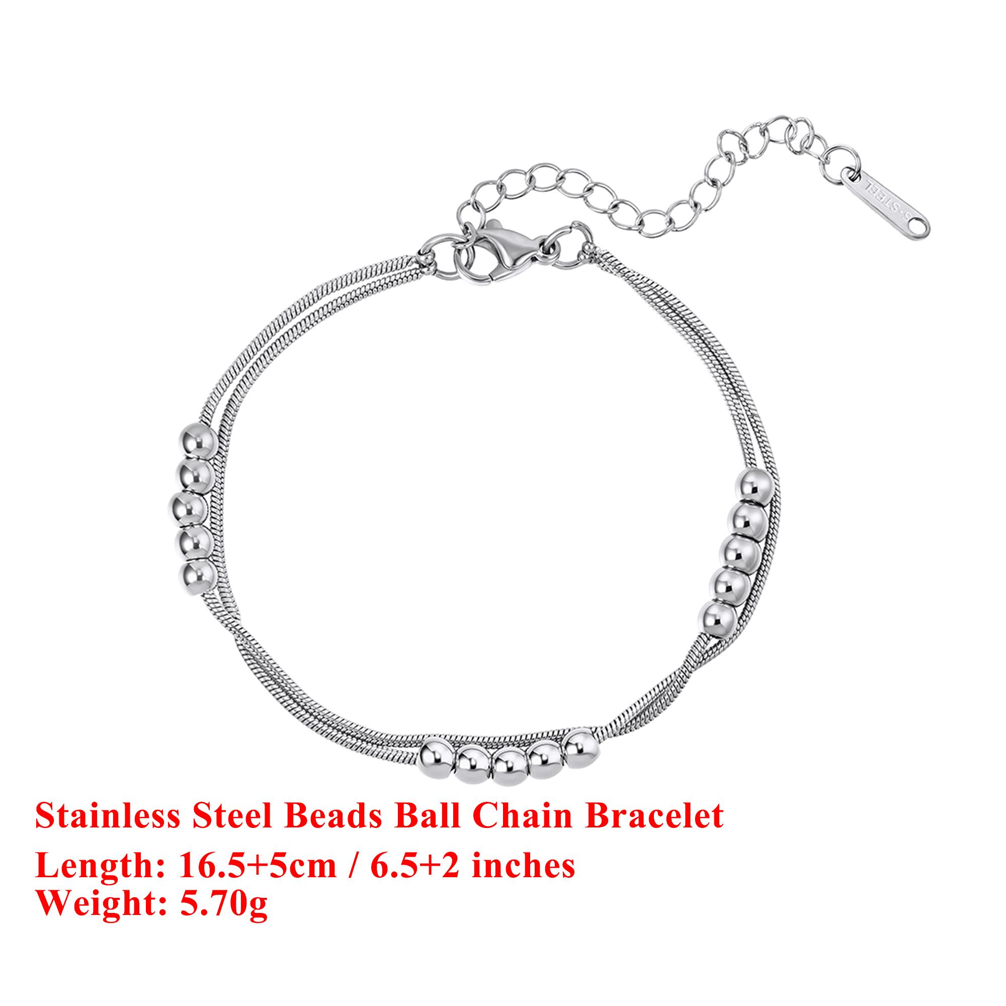 

EFFIE QUEEN Stainless Steel 18k Gold Beads Ball Chain Bracelet Simple Jewelry for Women, Men Wedding Party Banquet Gift STCB11 серебряный