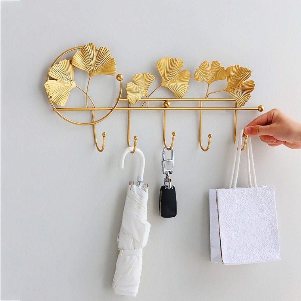 Wall Mounted Wear-resistant Ginkgo Leaf Shape Key Holder Coat Hanger Metal Stoarge Hanger Door Hook