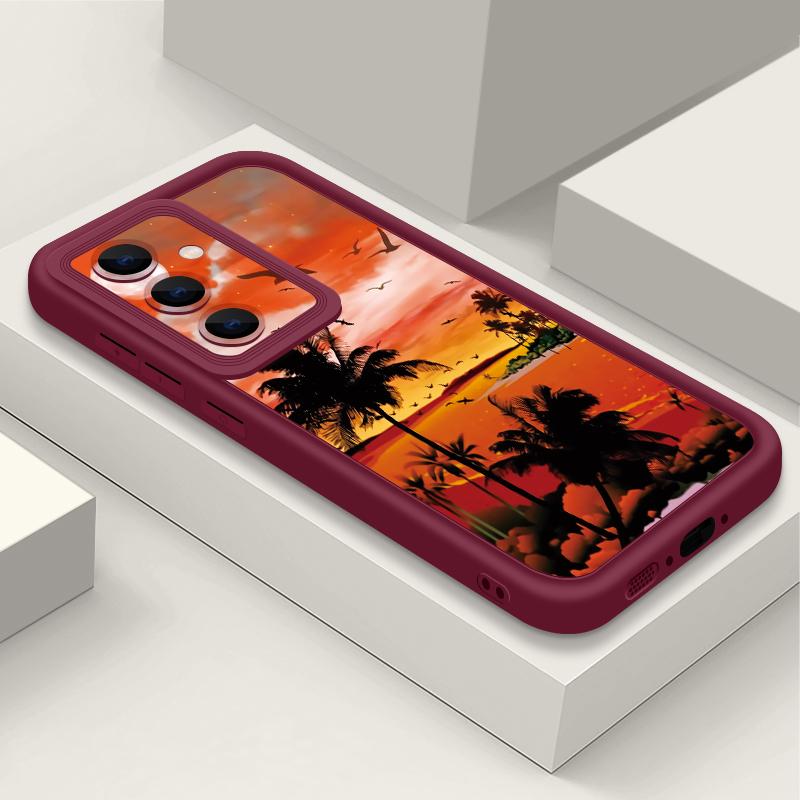 Seaside Coconut Print Case For Samsung A57 A37 A27 A17 S26 Ultra S25 FE A56 A36 A16 A55 A35 A15 A54 5G S21 S22 S23 S24 Plus Shockproof Bumper Cover