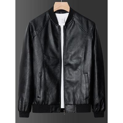 Surplus du Commerce Extérieur Nouveau Style Printemps et Automne Col Baseball Cool Cuir PU Veste Homme Motard Américain Décontracté Veste Manteau en Cuir
