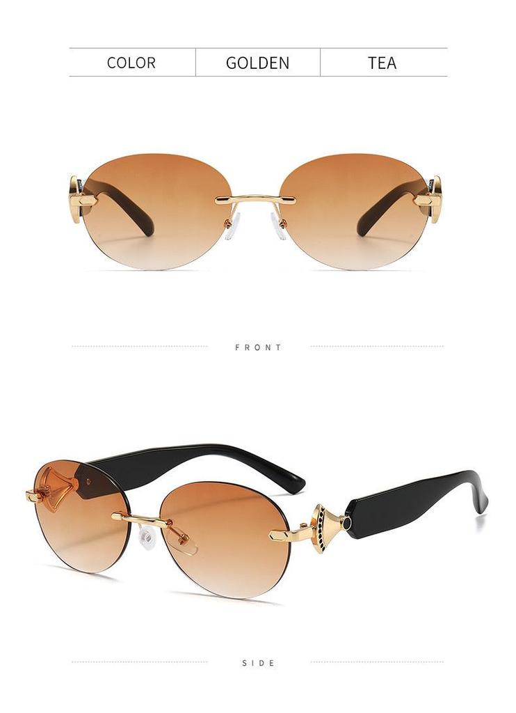 New High-End European Rimless Oval Sunglasses - Unisex UV Protection