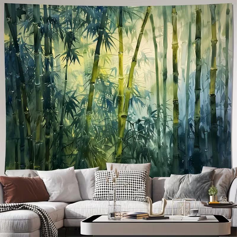 

2D Relaxing Zen Bamboo Tapestry, Aesthetic Watercolor Background Cloth 47.2x31.5inch/120*80cm