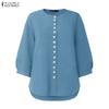 Women Casual Round Neck Solid Color 3/4 Sleeve Blouse