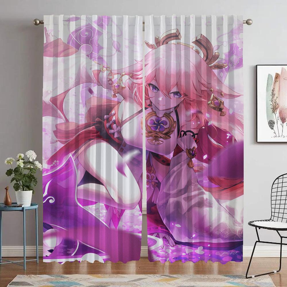 Genshin Impact Curtains for Living Room Curtain Home Interior Curtains 2 Pieces Shades Halloween Decoration Partition Kitchen