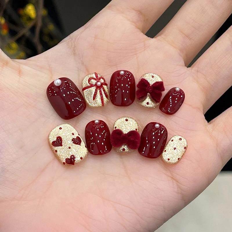 

Velvet Bow: New Year Gilded Instagram Vibe Cute Whitening Handmade Nail Art