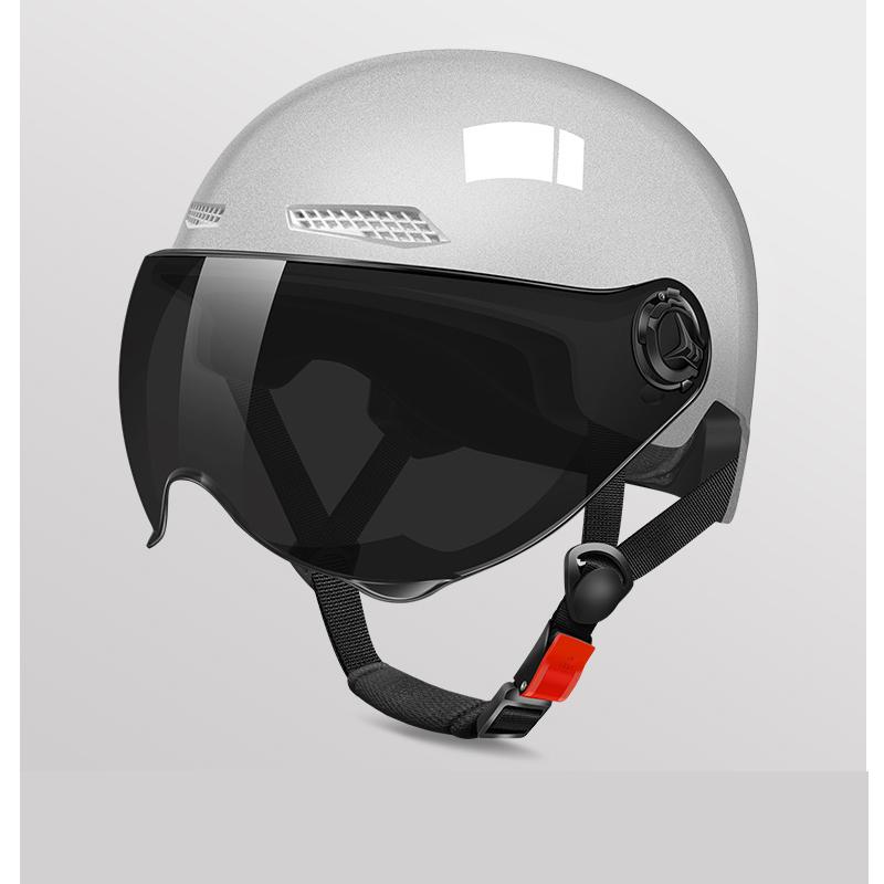 

Шлем для электровелосипеда летний дышащий для электромотоцикла открытый шлем для мужчин и женщин с двойными линзами шлем-джет для скутера шлем-половинка светло-серый