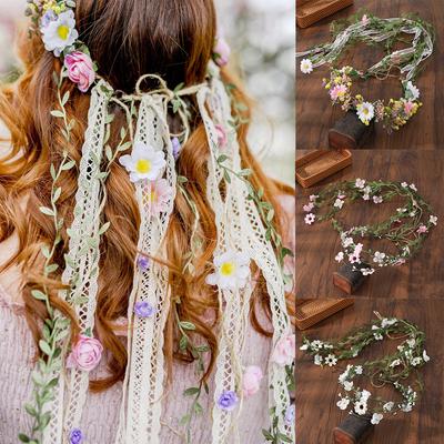 Retro Bohemia Flower Hair Crown For Bride Wedding Headband Hair Band Women Artificial Hair Wreaths Garland Hair Accessories