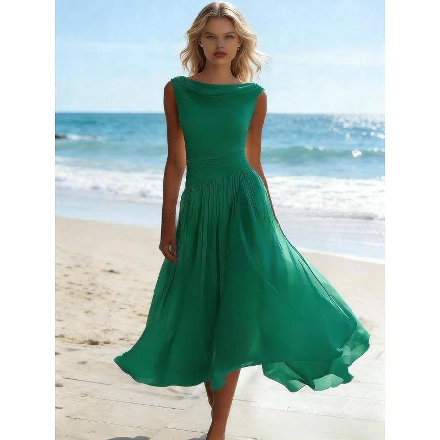 Vacation Elegant Party Resort Style Flowy Sheer Chiffon Dress New Arrival