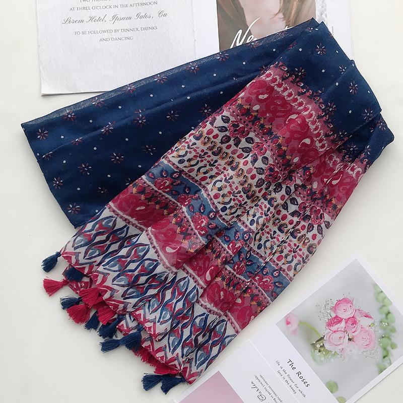 Fashion Head Scarf  New Women Girls Spring Autumn Designer Long Bohemian Ethnic Soft Print Scarf Tassels Wrap Shawl Stole