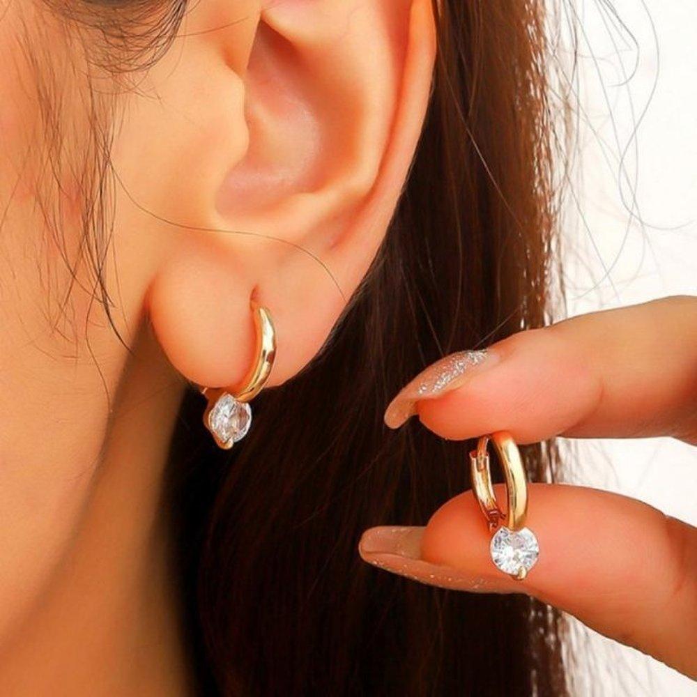 Daily One-Touch Ring Earrings Silver Gold Simple Fashion Earrings (Wfgqsej)