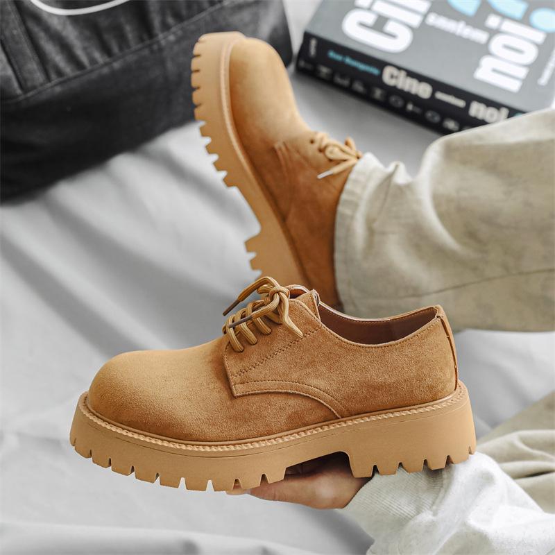 Men's Vintage Low-Top Derby Shoes, Autumn/Winter 2024 Martin Boots, Thick Sole, Versatile Style (Model: 66502-J)