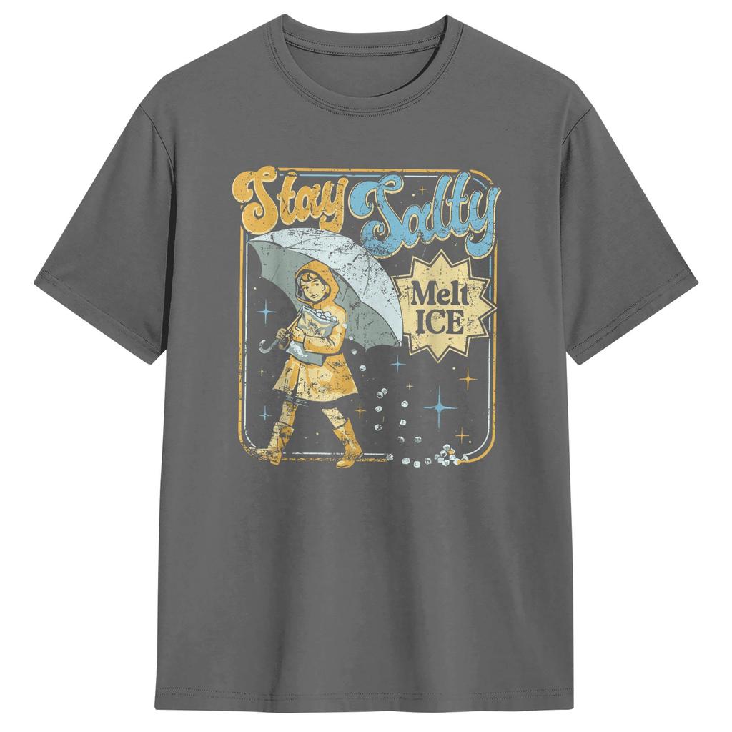 Stay Melt ICE Salty Political Men T Shirt  Vintage Tees Short Sleeve Round Neck TShirts Cotton Plus Size Clothing