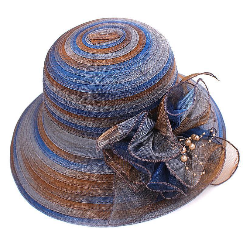 Hat Female Summer Breathable Mesh Color Matching Flower Yarn Sun Hat Dome Top Hat Sun Protection Hat