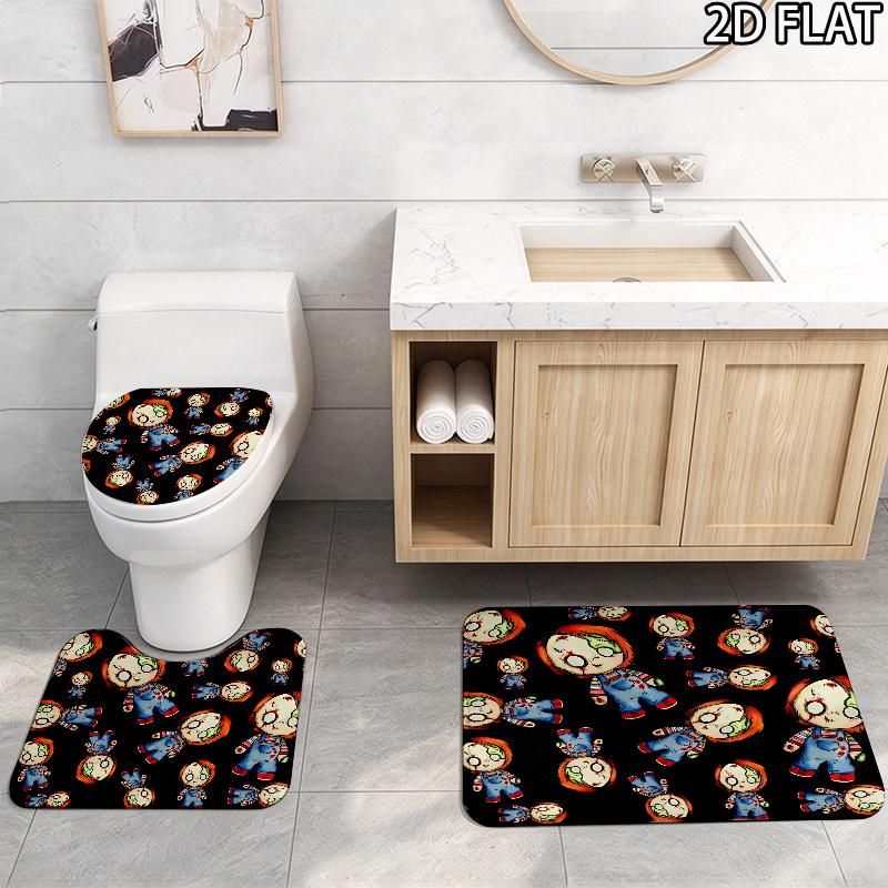 Chucky 3Pcs Flannel Toilet Mat Set Bathroom Rug Bath Carpet Non Slip Home Decor Toilet 3 Pcs Bathroom Textile Set