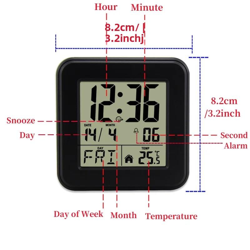 Portable Mini Digital Alarm Clock Temperature Date Week Touch Backlight Snooze Table Clock 12/24H Battery Powered LCD Clock