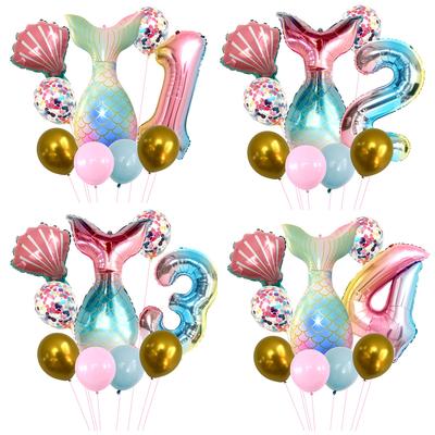 Tail Birthday Party Balloon Decoration Arrangement Sequined Balloon Gradual Change Digital Foil Balloon Cover