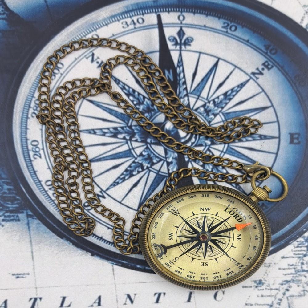 Handmade Brass Nautical Pocket Compass with Chainmail – 6 Cm, Vintage Style, Functional Navigation Tool