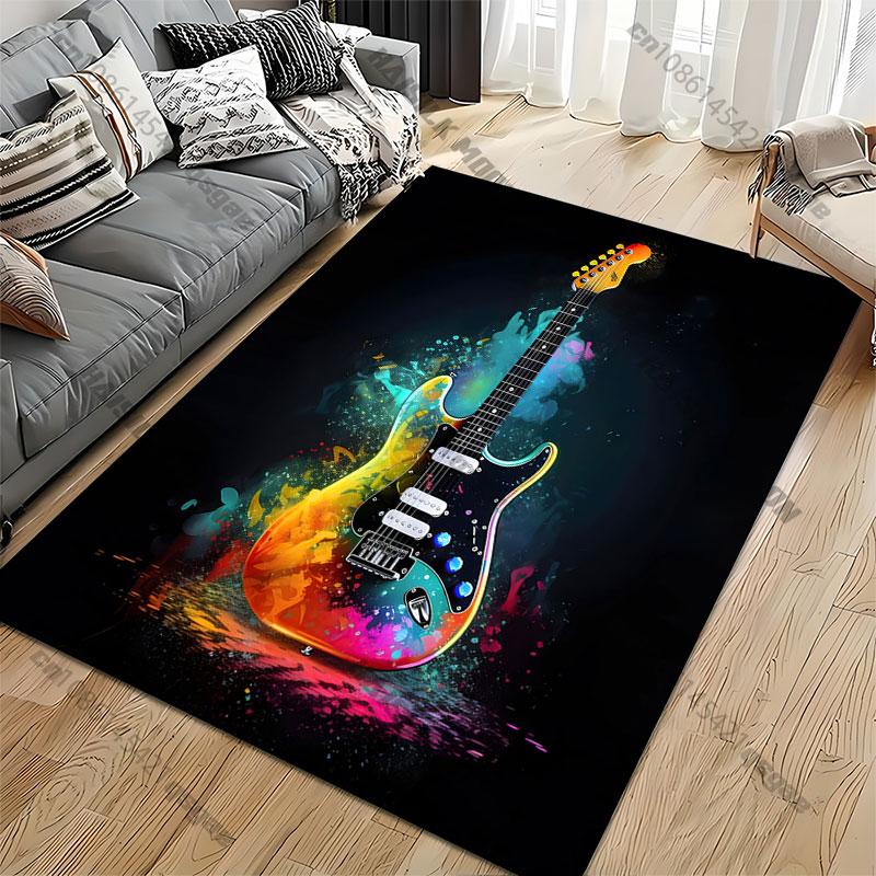 Colorful Artistic Electric Guitar Carpet Yoga Living Room Room Decor Children's Crawling Mat Doormat Area Rug Games Mat