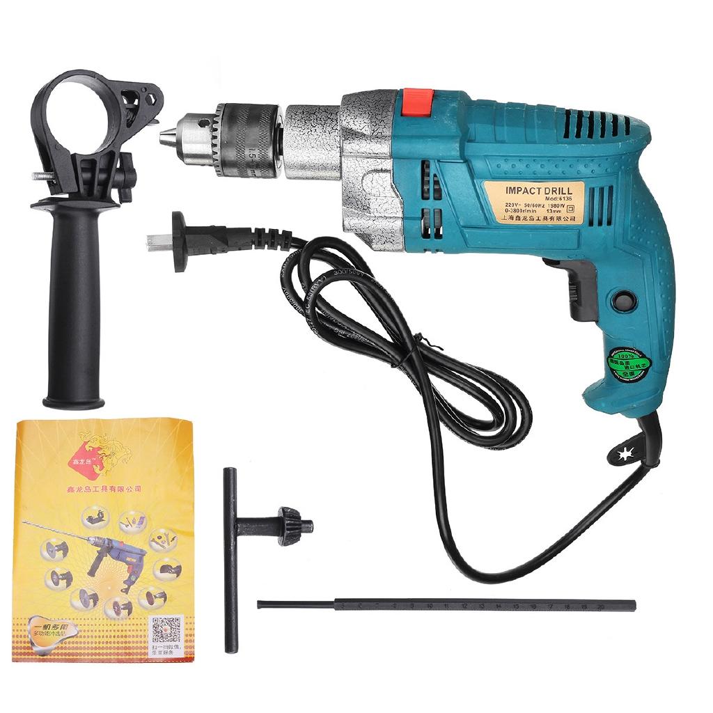 220V 1980W 3800RPM Electric Impact Drill Household Electric Flat Drill Woodworking Power Tools