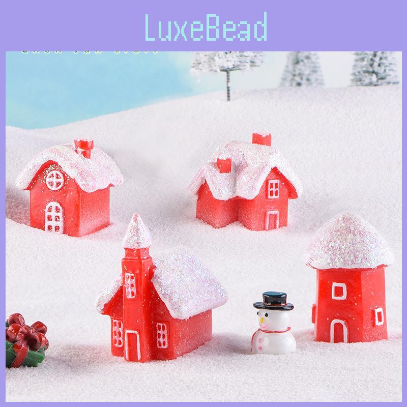 Festive Resin Snowy House Ornament Red Style Christmas Snowman Gift Decoration