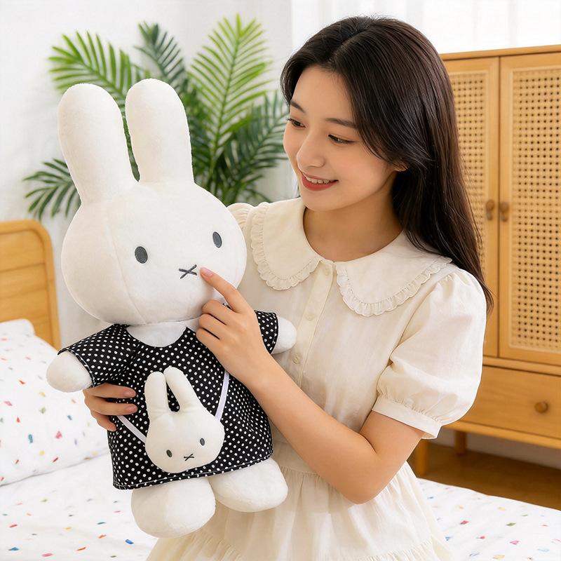 Miffy Rabbit plush toy, soft and cute bunny child companion doll wearing skirt bag