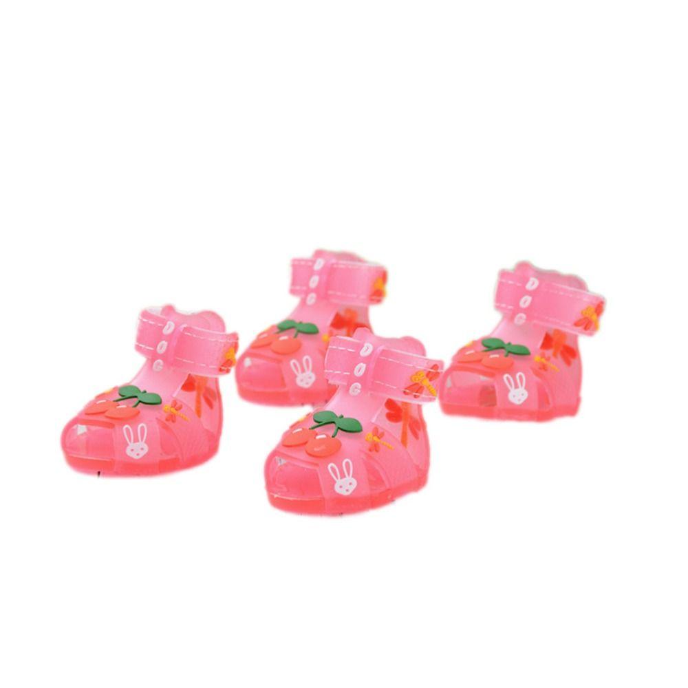 4Pcs/Set Soft Dog Summer Jelly Sandals Non-slip Hollow Puppy Shoes Dog Paw Protector  Rainy Days